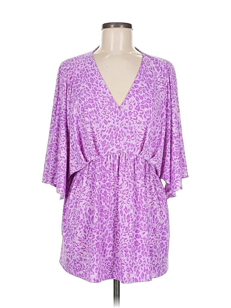 Pre-owned Dear Scarlett Short Sleeve Top Purple Plunge Neckline Tops