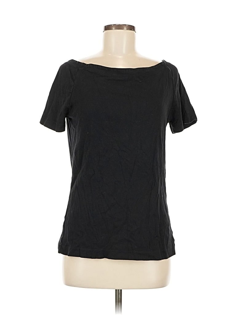 Pre-owned Three Dots Short Sleeve Top Black Boatneck Tops