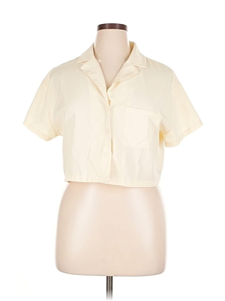Pre-owned Shein Curve Short Sleeve Blouse In White