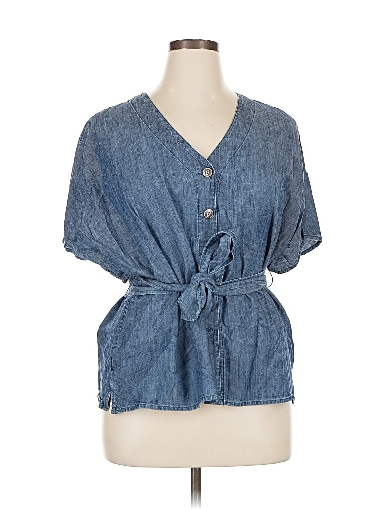 Pre-owned Caslon Short Sleeve Blouse In Blue