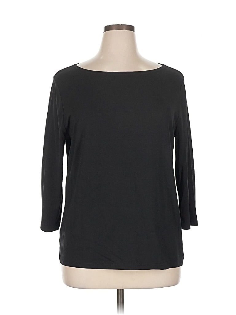 Ann Taylor Factory 3/4 Sleeve Top Black Boatneck Tops