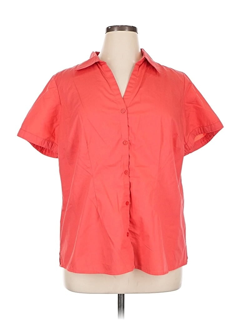 Pre-owned Basic Editions Short Sleeve Blouse In Red