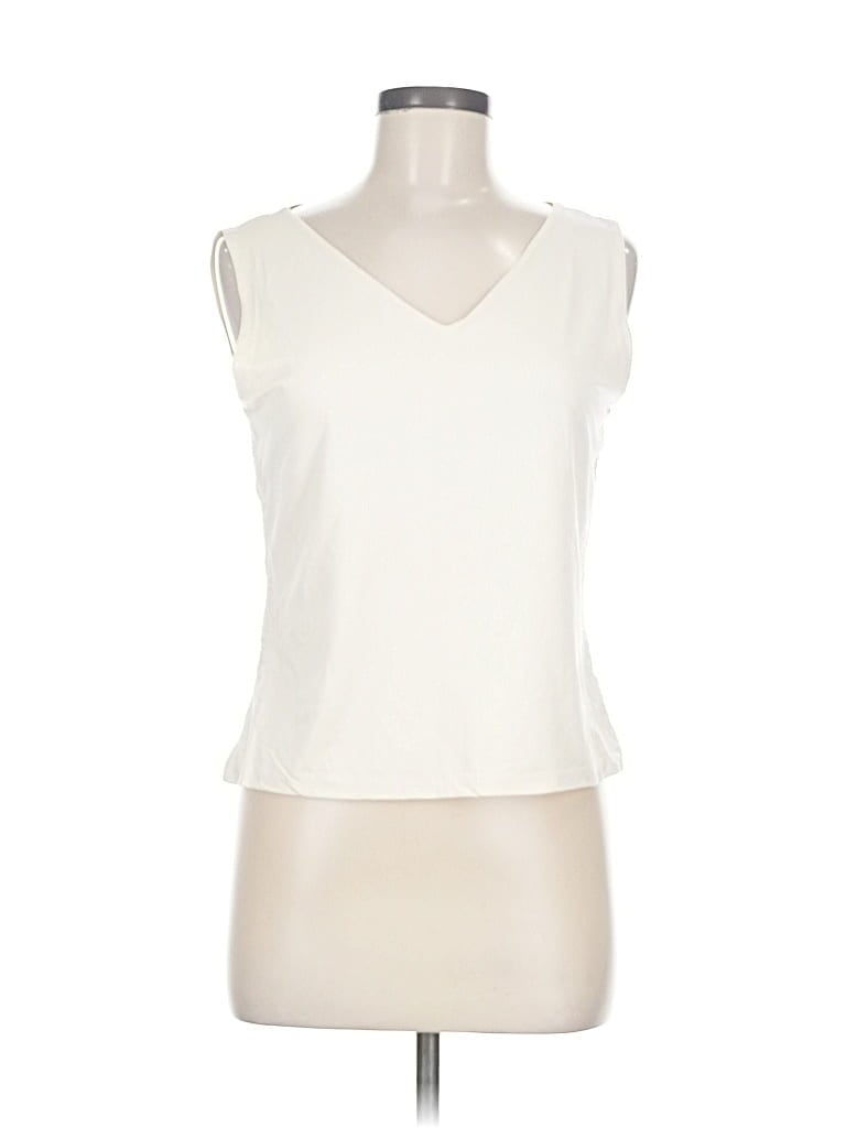 Pre-owned Doncaster Collection Sleeveless Silk Top Ivory V Neck Tops In White