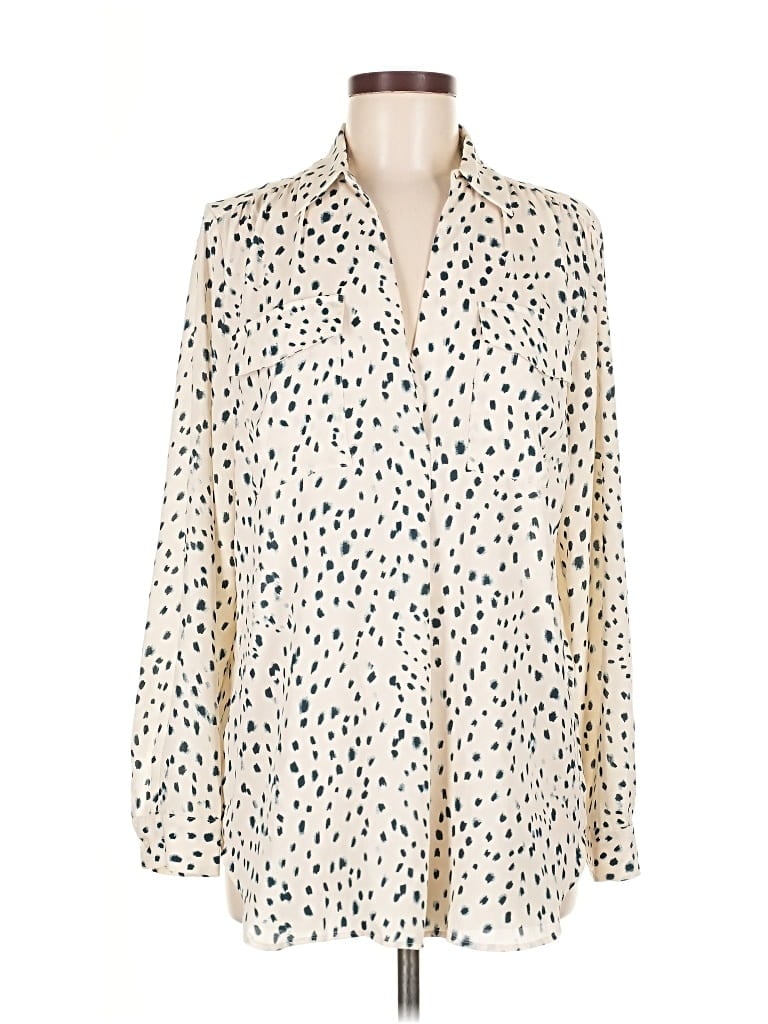 Pre-owned Ann Taylor Long Sleeve Blouse In White