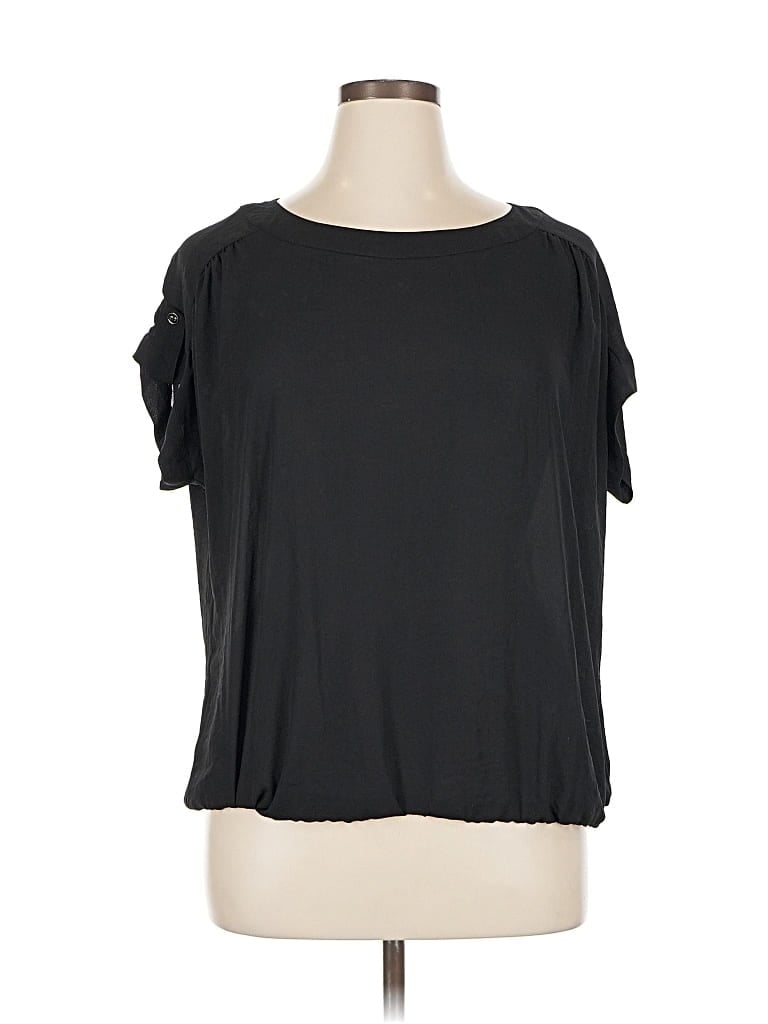 Pre-owned A.n.a. A New Approach Short Sleeve Top Black Cold Shoulder Neckline Tops