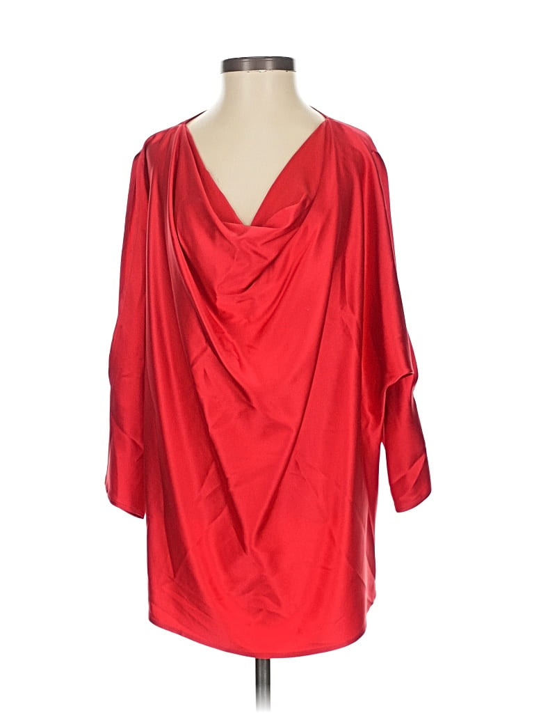 Pre-owned St John 3/4 Sleeve Silk Top Red Cowl Neck Tops