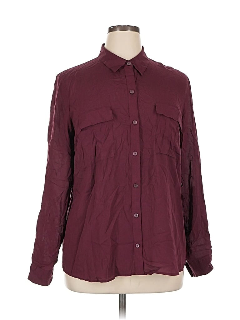 A.n.a. A New Approach Long Sleeve Button Down Shirt In Burgundy