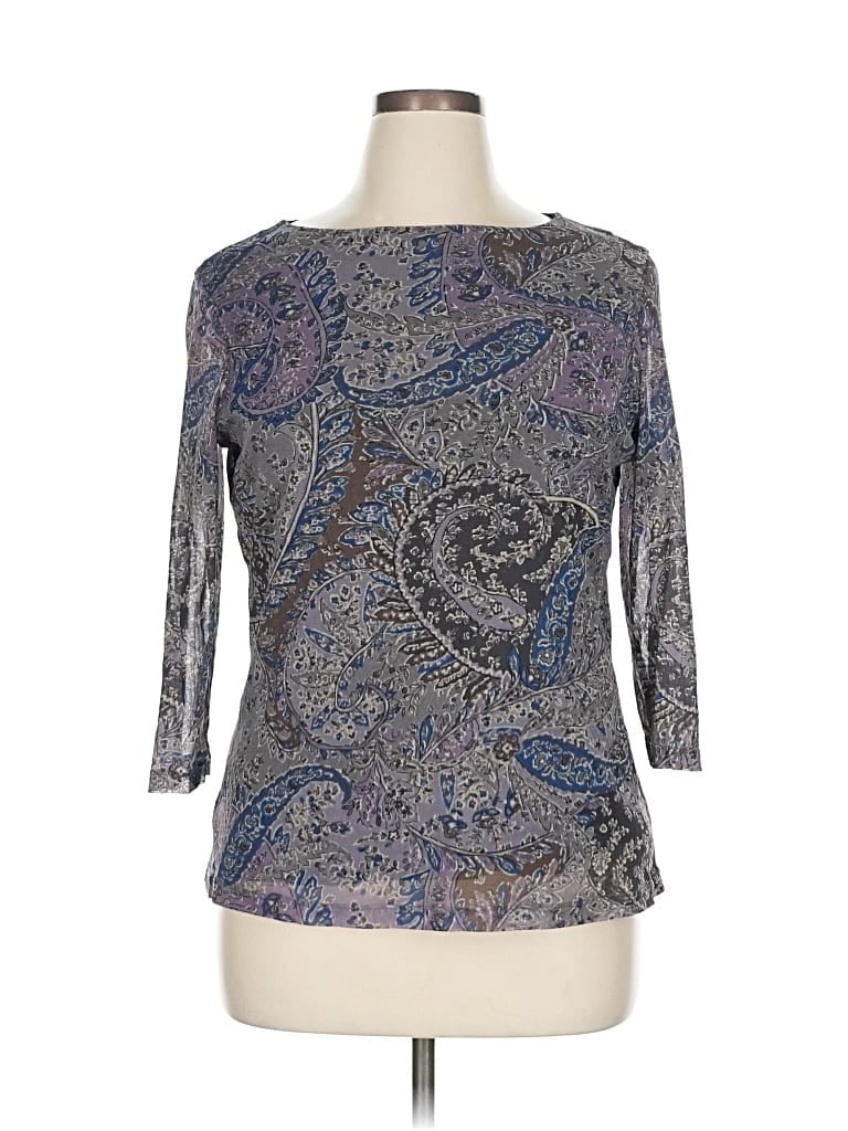 Pre-owned Coldwater Creek 3/4 Sleeve Top Gray Paisley Pattern Boatneck Tops