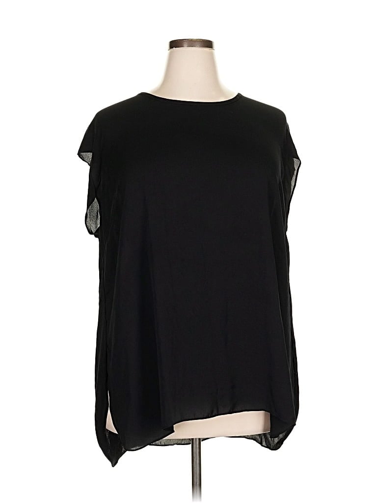 Pre-owned Sejour Short Sleeve Top Black Cold Shoulder Neckline Tops