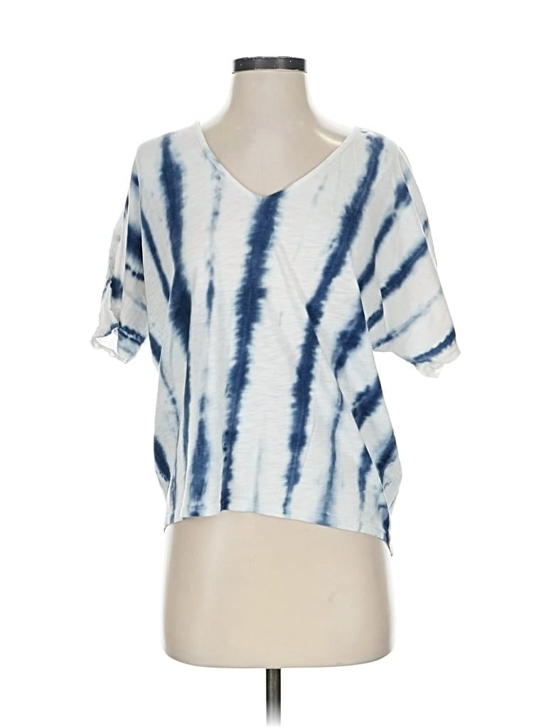 Pre-owned Xcvi Short Sleeve Top Blue Tie-dye Pattern Scoop Neck Tops