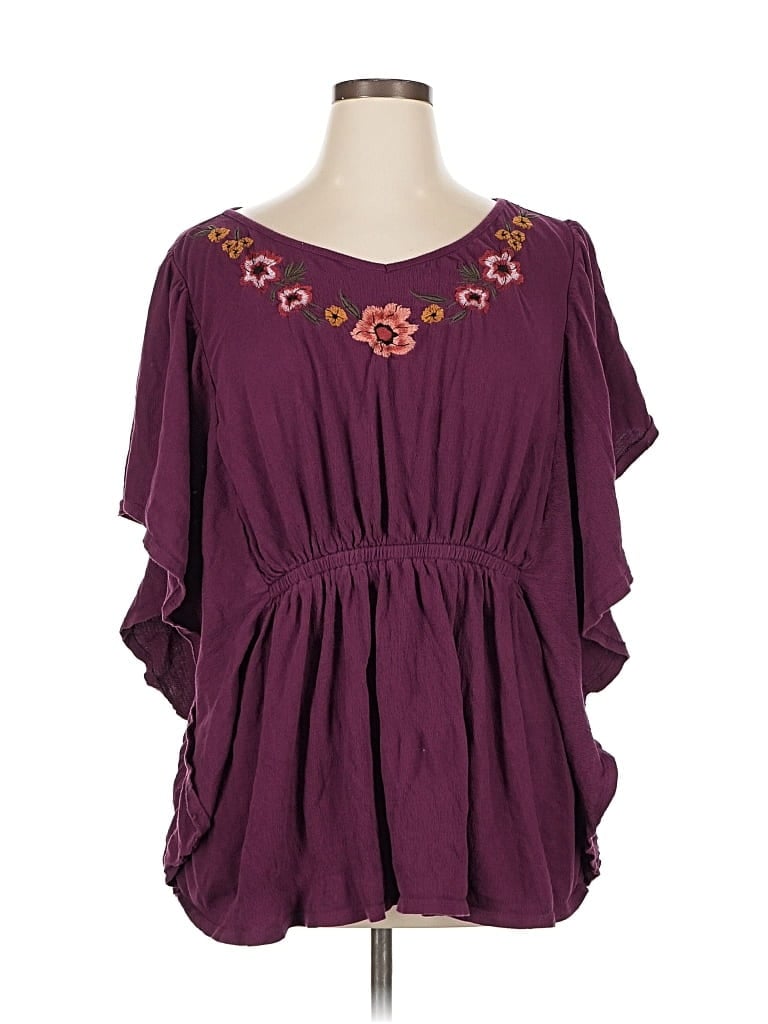 Pre-owned Lane Bryant 3/4 Sleeve Blouse In Burgundy