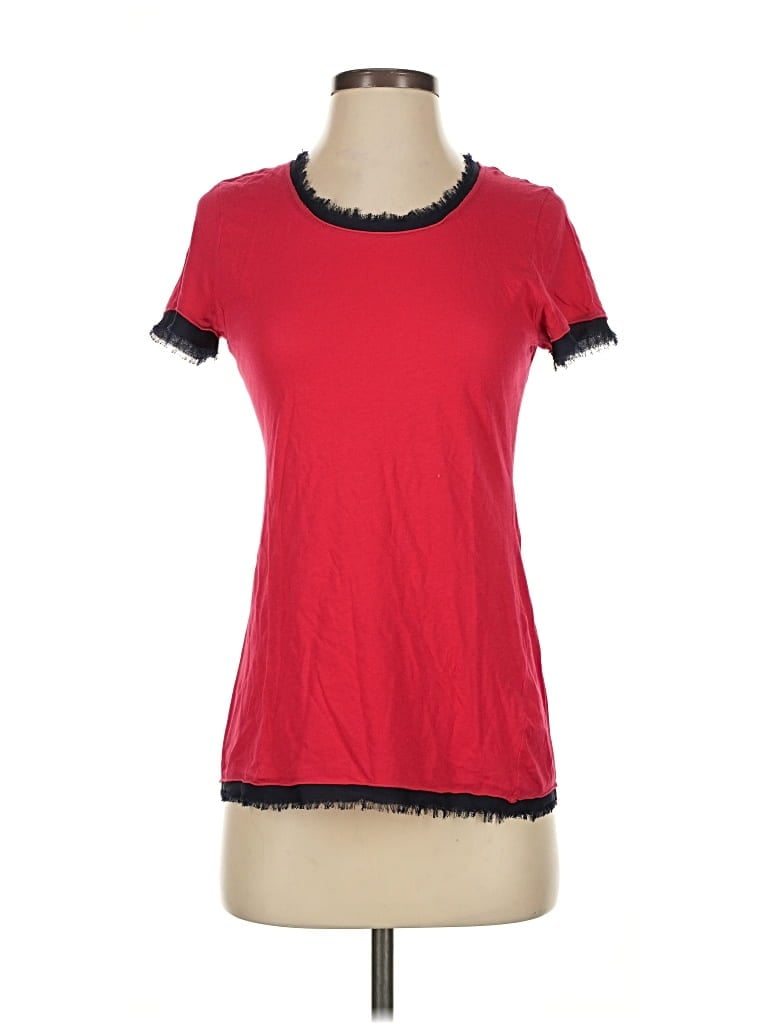 Pre-owned Donna Karan Short Sleeve Top Red Crew Neck Tops