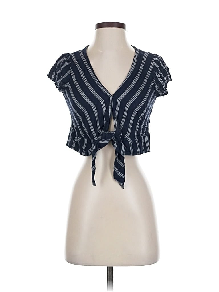 Pre-owned Hollister Short Sleeve Top Blue Plunge Neckline Tops