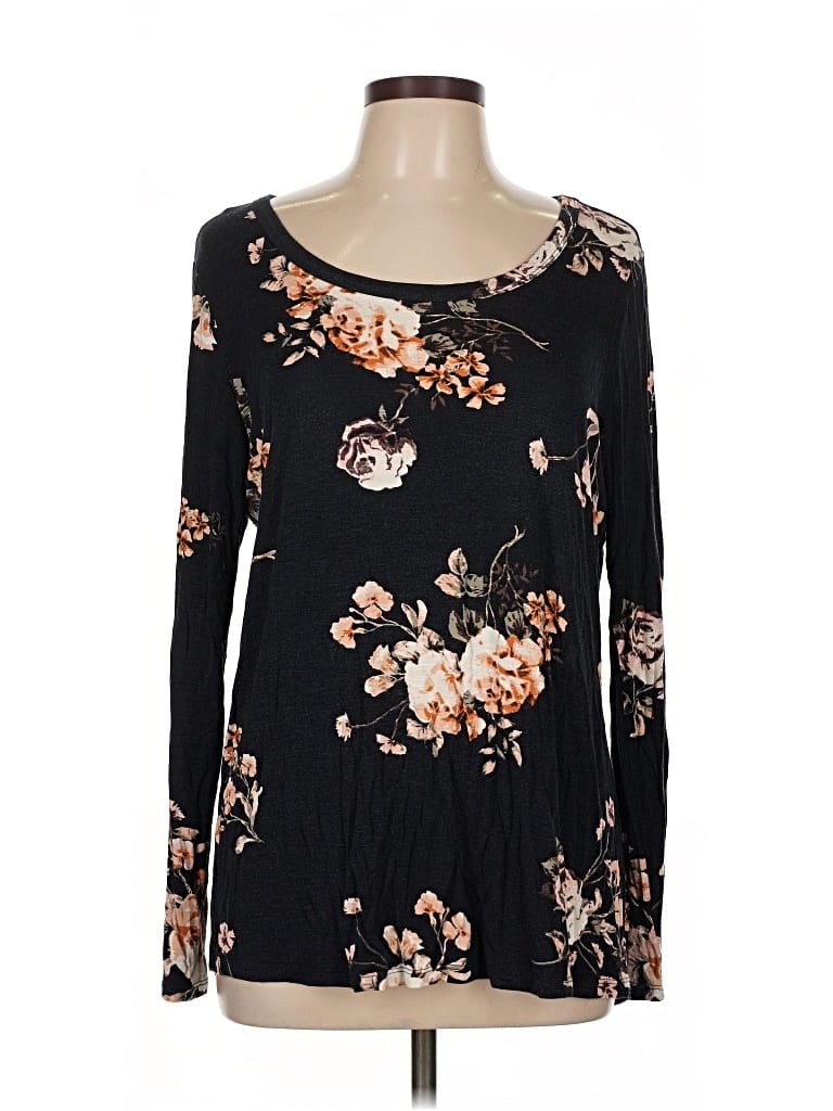 Pre-owned 24/7 Maurices Long Sleeve Top Black Scoop Neck Tops