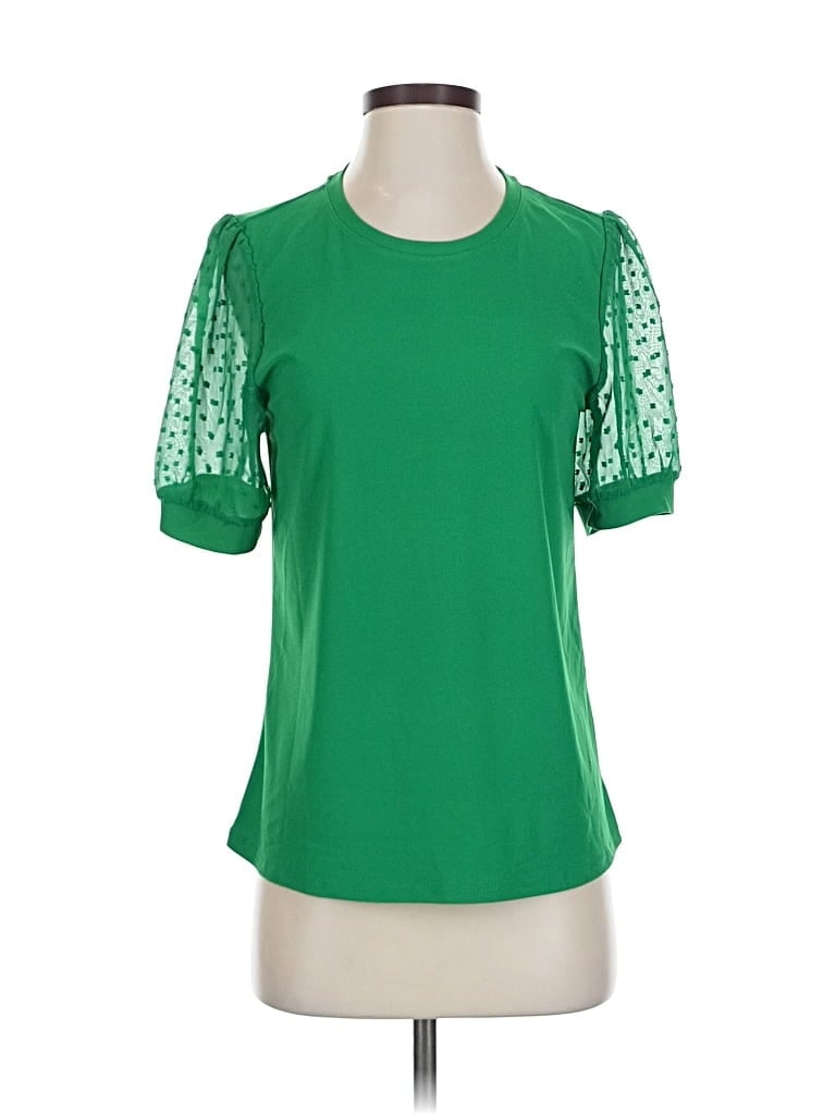Pre-owned Cece Short Sleeve Top Green Crew Neck Tops