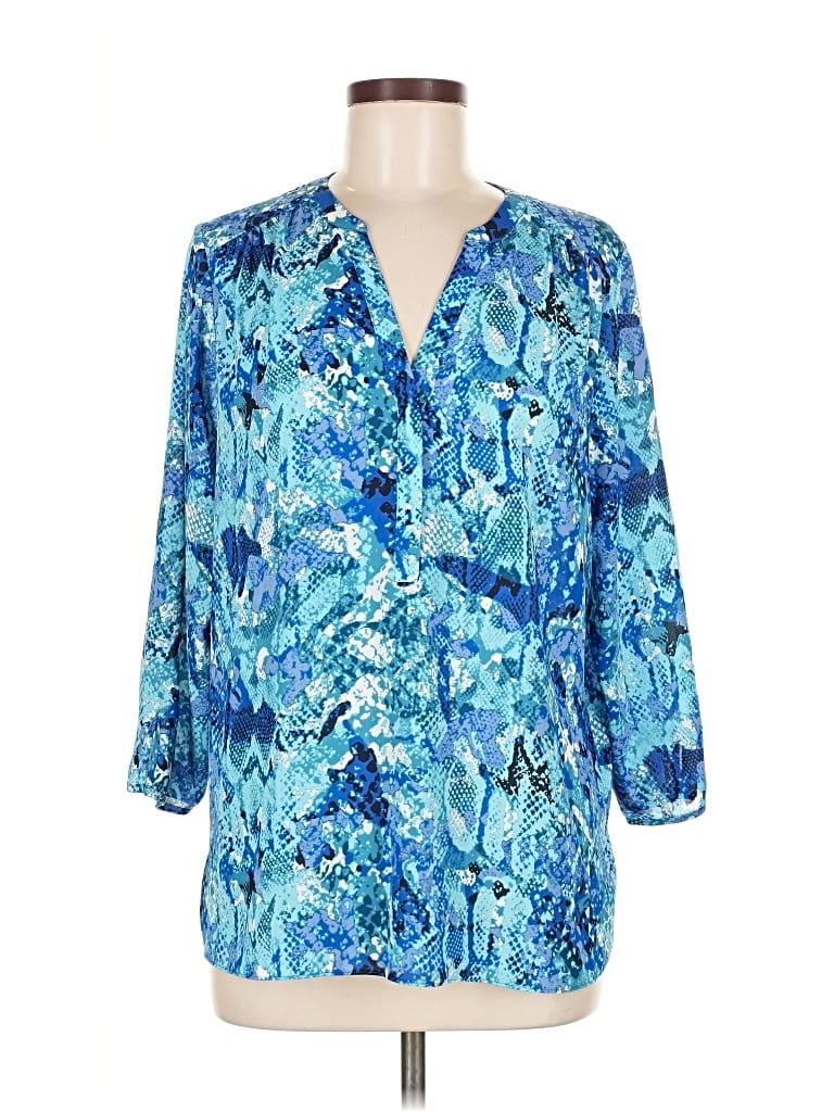 Pre-owned Curves 360 By Nydj 3/4 Sleeve Blouse In Blue