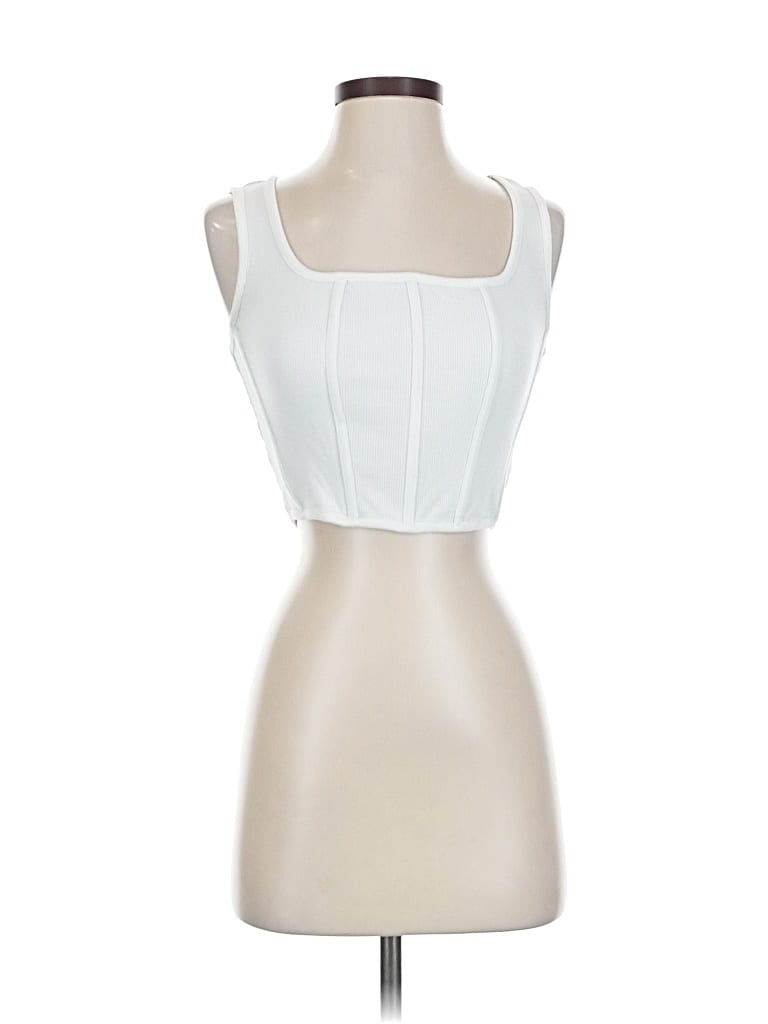 Pre-owned Happily Grey Tube Top White Square Neckline Tops