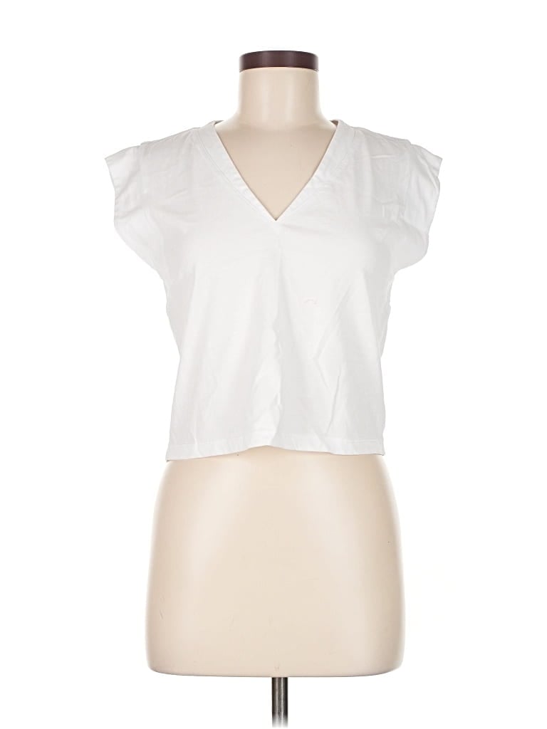 Pre-owned Olivaceous Short Sleeve Top White V Neck Tops