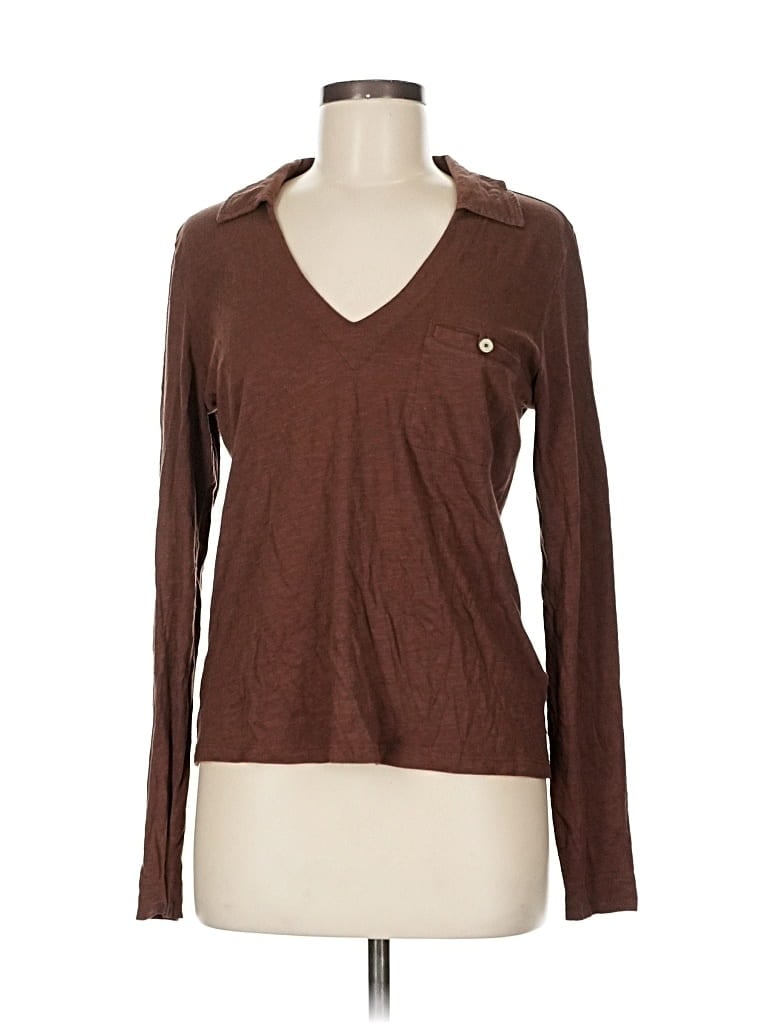 Pre-owned Lilla P Long Sleeve Henley Shirt In Brown