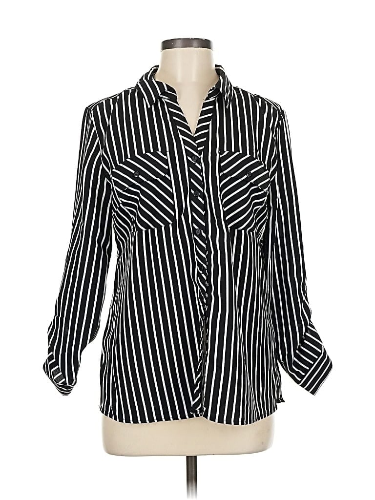 Pre-owned Ny Collection Long Sleeve Blouse In Black