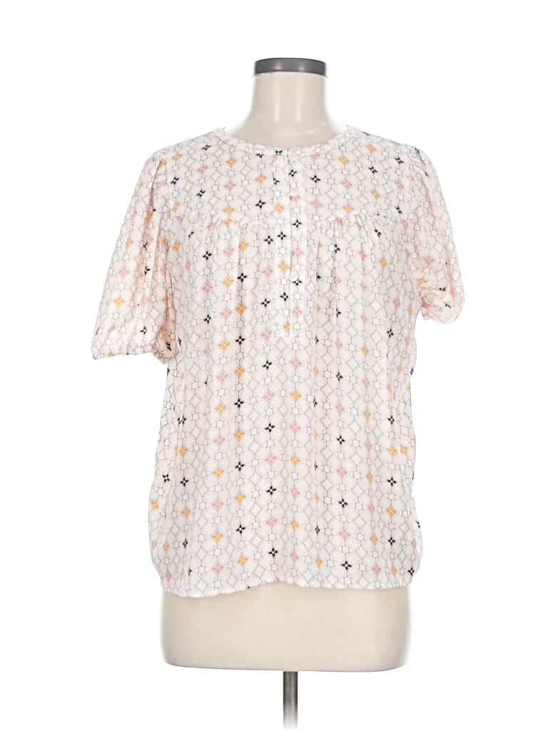 Pre-owned Ann Taylor Loft Short Sleeve Blouse In White