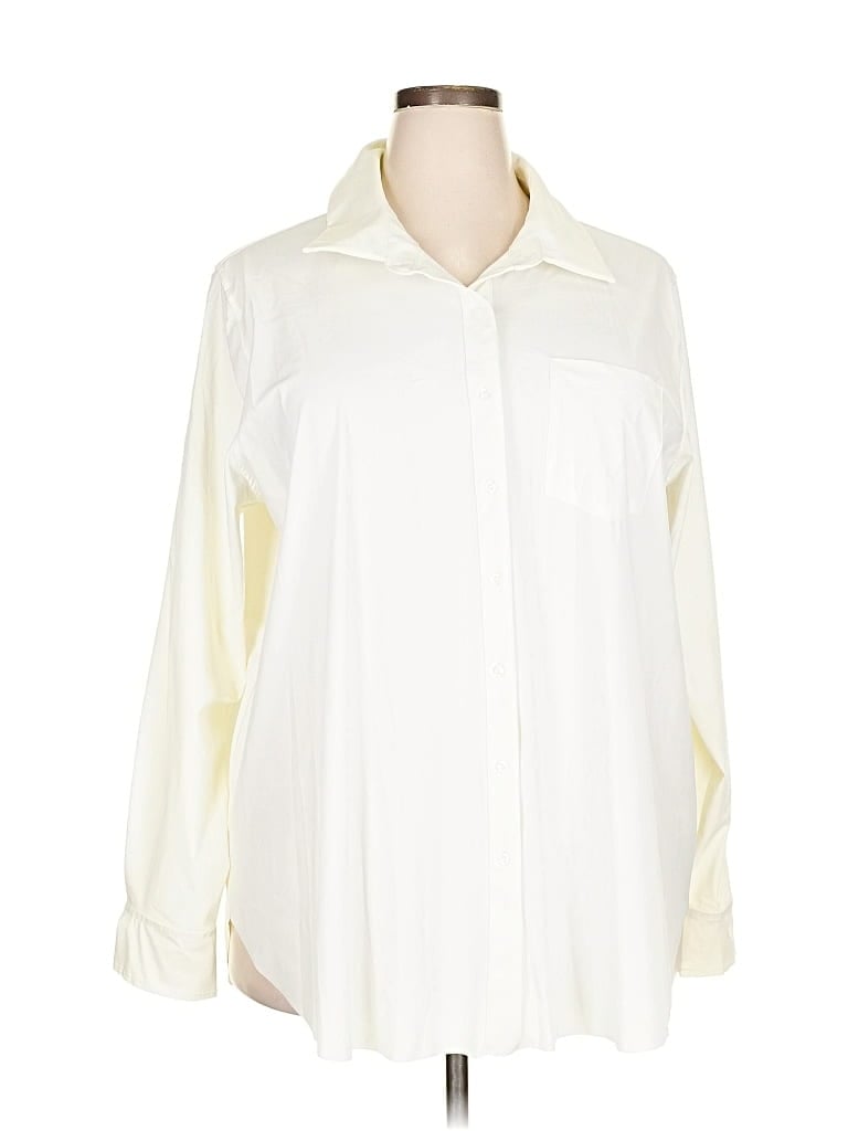 Pre-owned Bobeau Long Sleeve Blouse In White