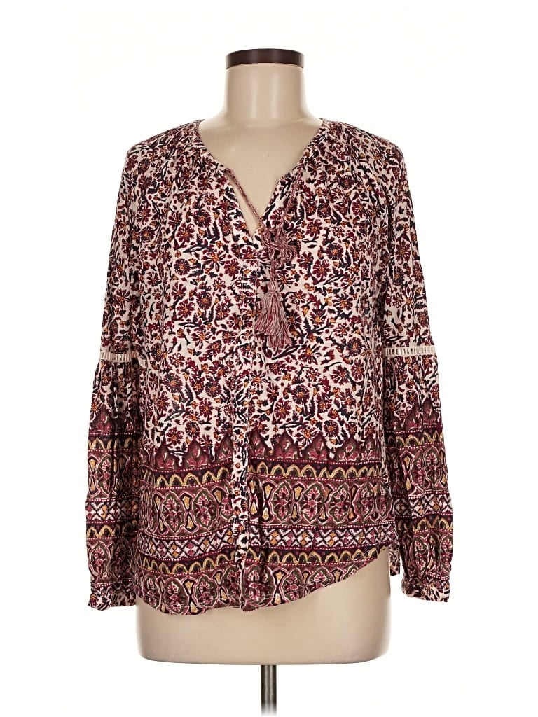 Pre-owned Lucky Brand Long Sleeve Blouse In Burgundy