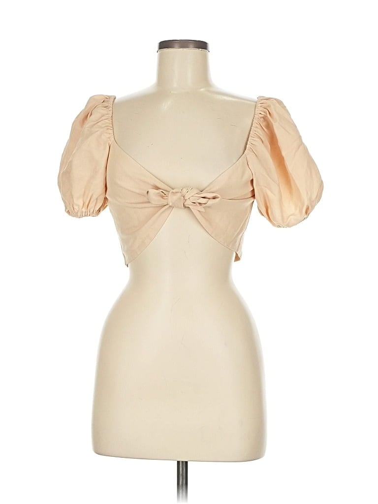 Pre-owned Gianni Bini Short Sleeve Top Tan Sweetheart Neckline Tops In Brown