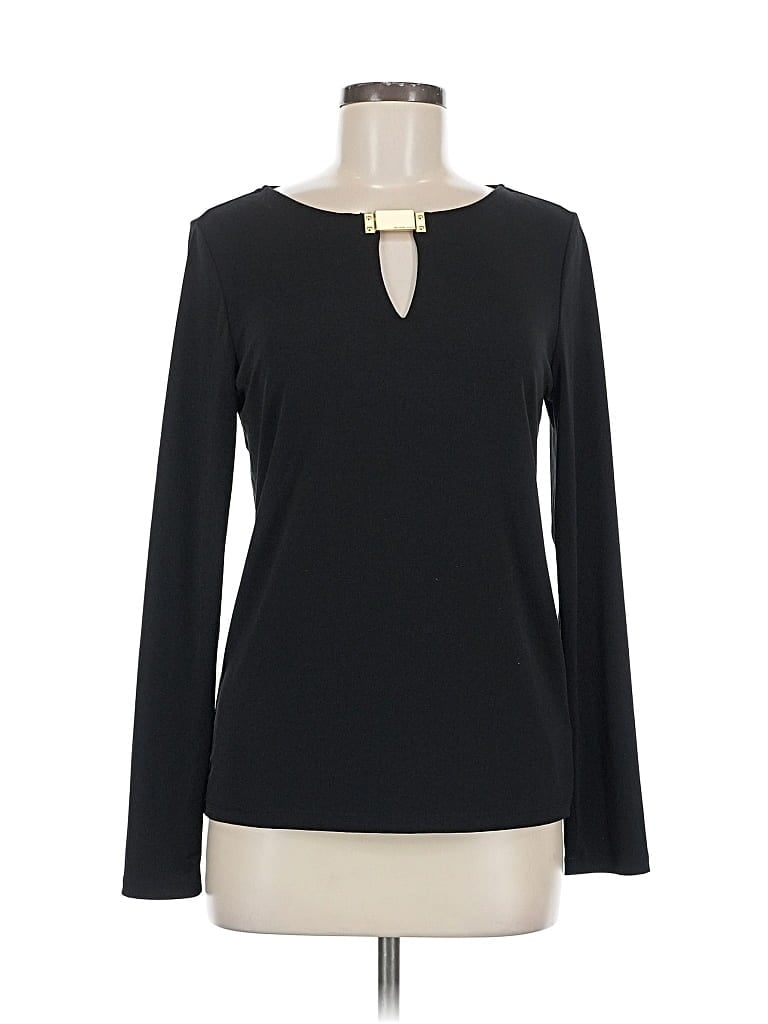Pre-owned Michael Michael Kors Long Sleeve Top Black Keyhole Neckline Tops