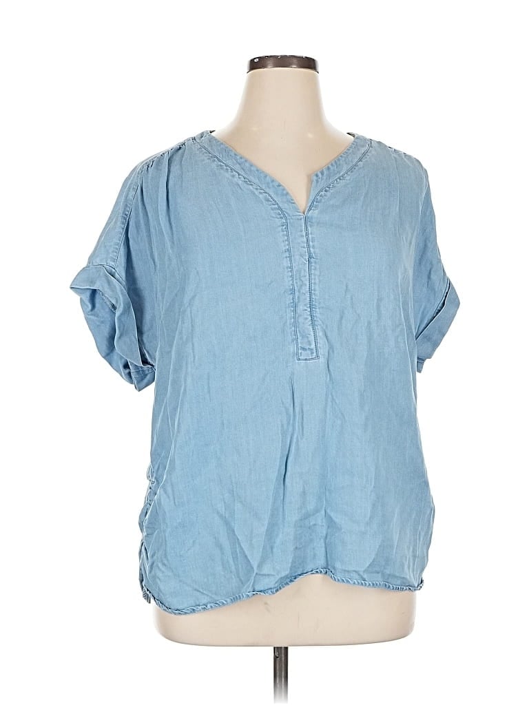 Pre-owned Marc New York Andrew Marc Short Sleeve Blouse In Blue