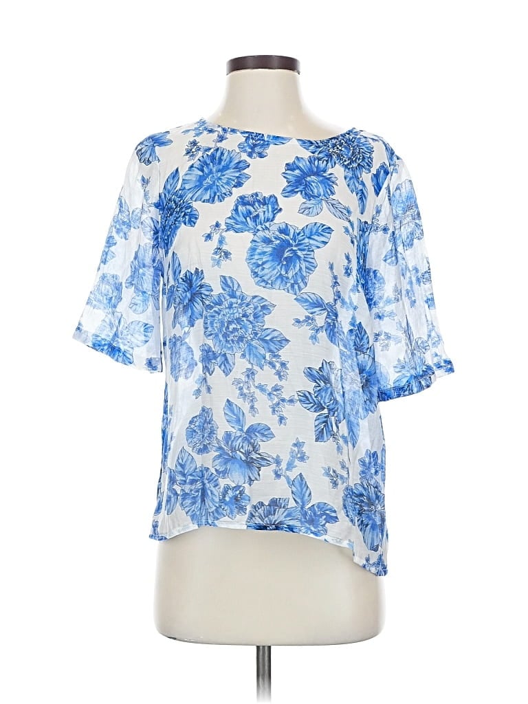 Pre-owned Vince Camuto Short Sleeve Blouse In Blue
