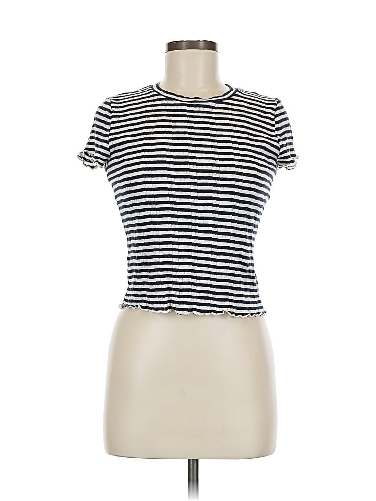 Pre-owned Splendid Short Sleeve Top Ivory Mock Neckline Tops In White