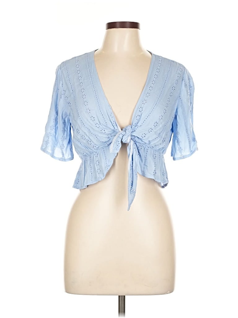Lush Short Sleeve Blouse In Blue