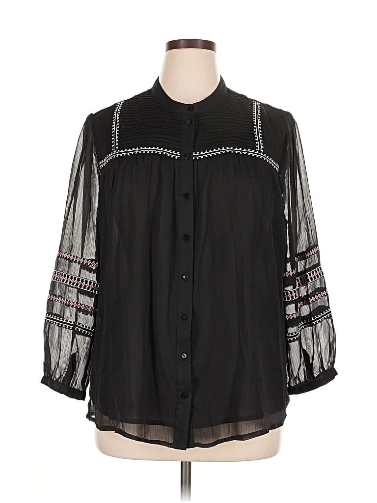 Pre-owned Chico's 3/4 Sleeve Blouse In Black