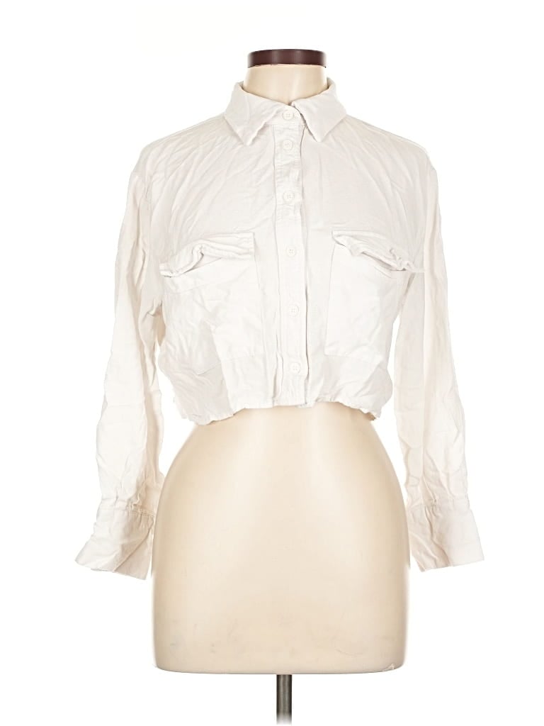 Pre-owned Lulus 3/4 Sleeve Blouse In White