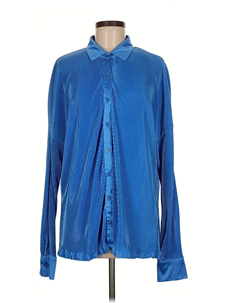 Pre-owned Nasty Gal Inc. Long Sleeve Blouse In Blue