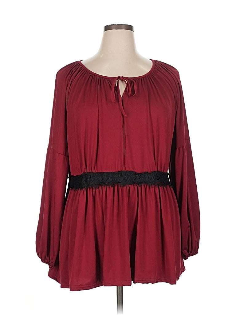 Pre-owned Kaktus Long Sleeve Blouse In Burgundy