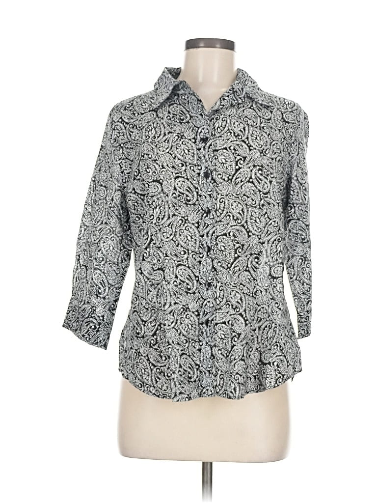 Pre-owned Coldwater Creek 3/4 Sleeve Button Down Shirt In Gray