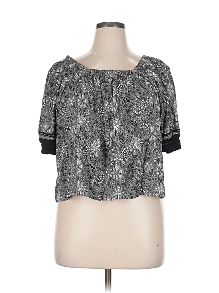 Pre-owned Ann Taylor Loft Short Sleeve Blouse In Gray