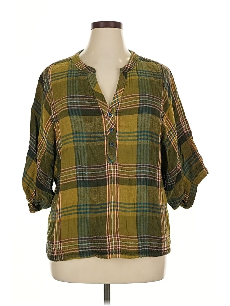 Pre-owned Garnet Hill 3/4 Sleeve Blouse In Green