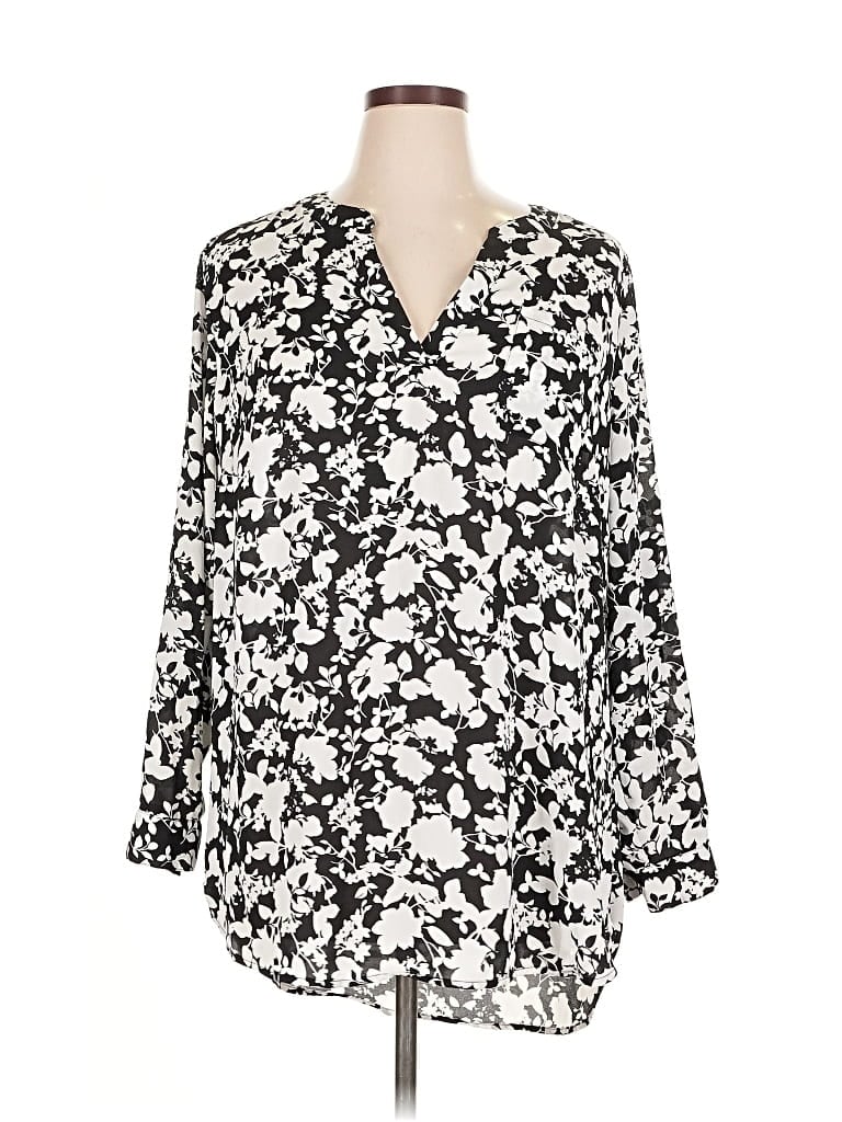 Pre-owned Ava & Viv Long Sleeve Blouse In Black