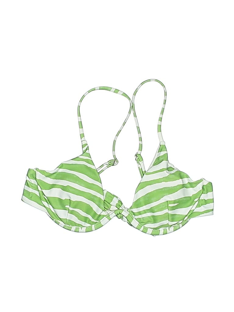 Pre-owned Unbranded Swimsuit Top Green Stripes Pattern Swimwear