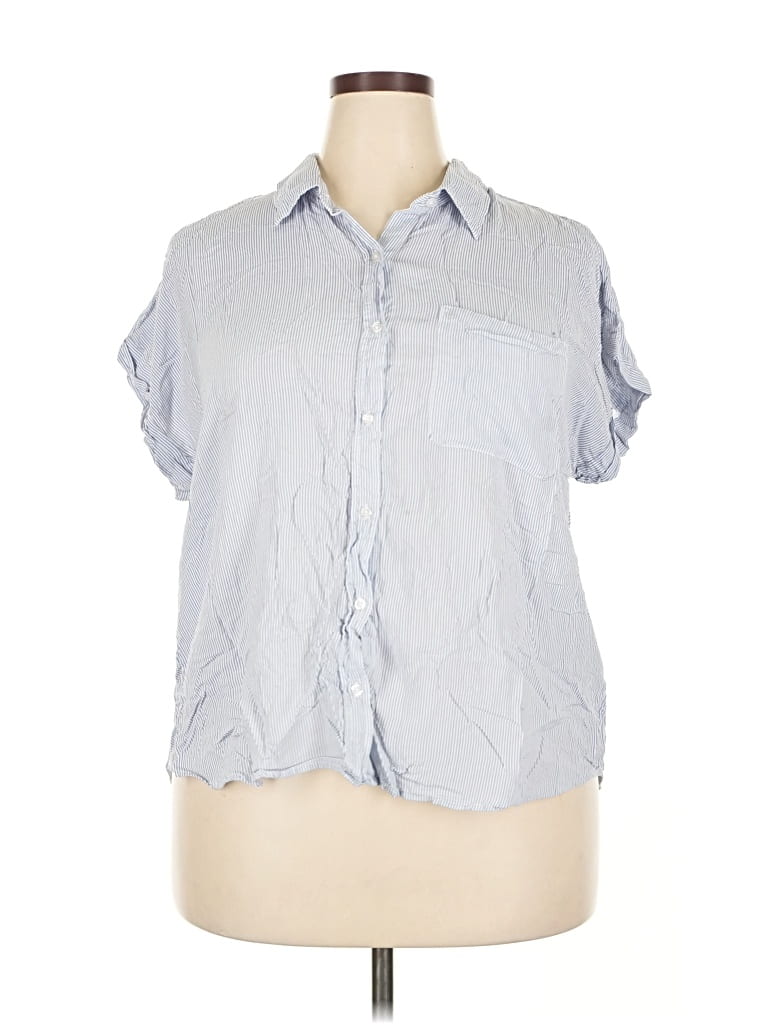 Pre-owned Cosmic Blue Love Short Sleeve Button Down Shirt In Blue