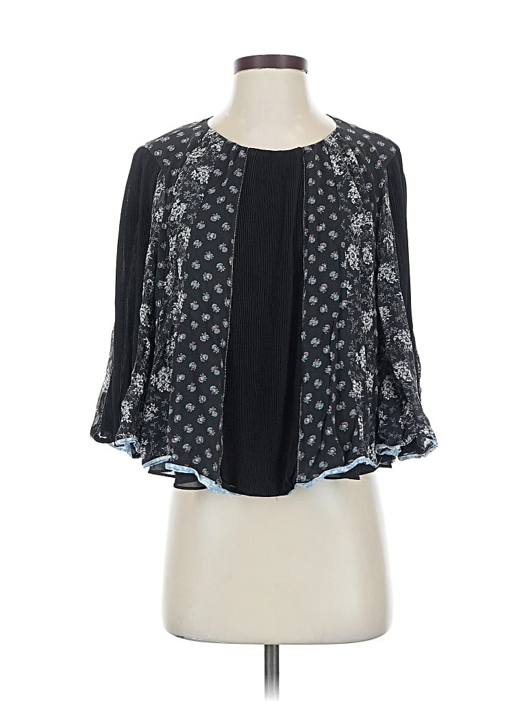 Pre-owned Club Monaco 3/4 Sleeve Silk Top Black Square Neckline Tops