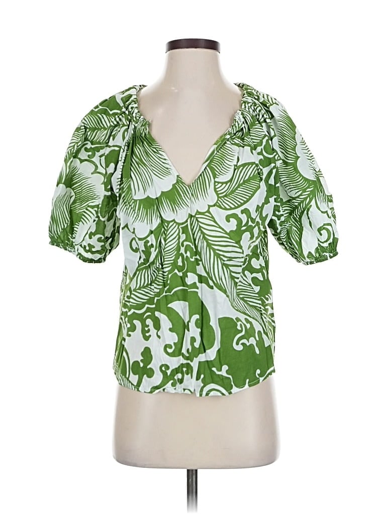 Pre-owned Velvet By Graham & Spencer Short Sleeve Blouse In Green