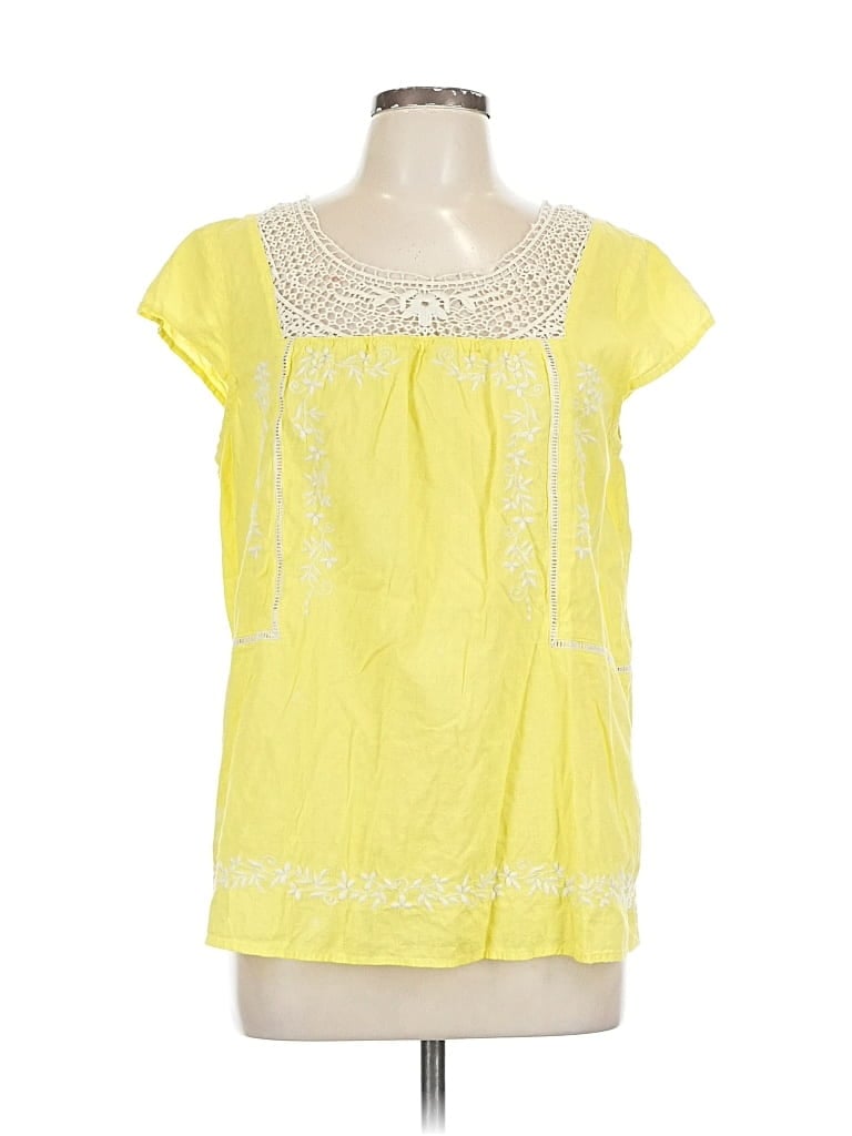 Pre-owned Lucky Brand Short Sleeve Blouse In Yellow