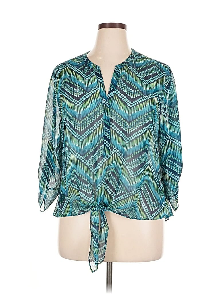 Pre-owned Chico's 3/4 Sleeve Blouse In Blue