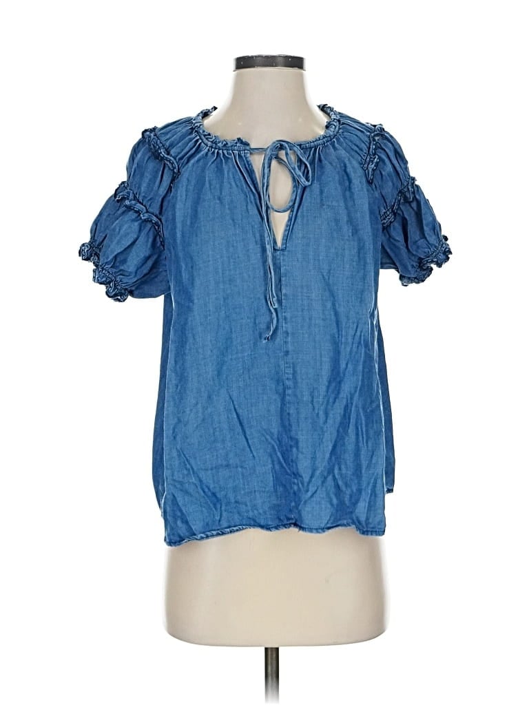 Pre-owned Current Air Short Sleeve Blouse In Blue