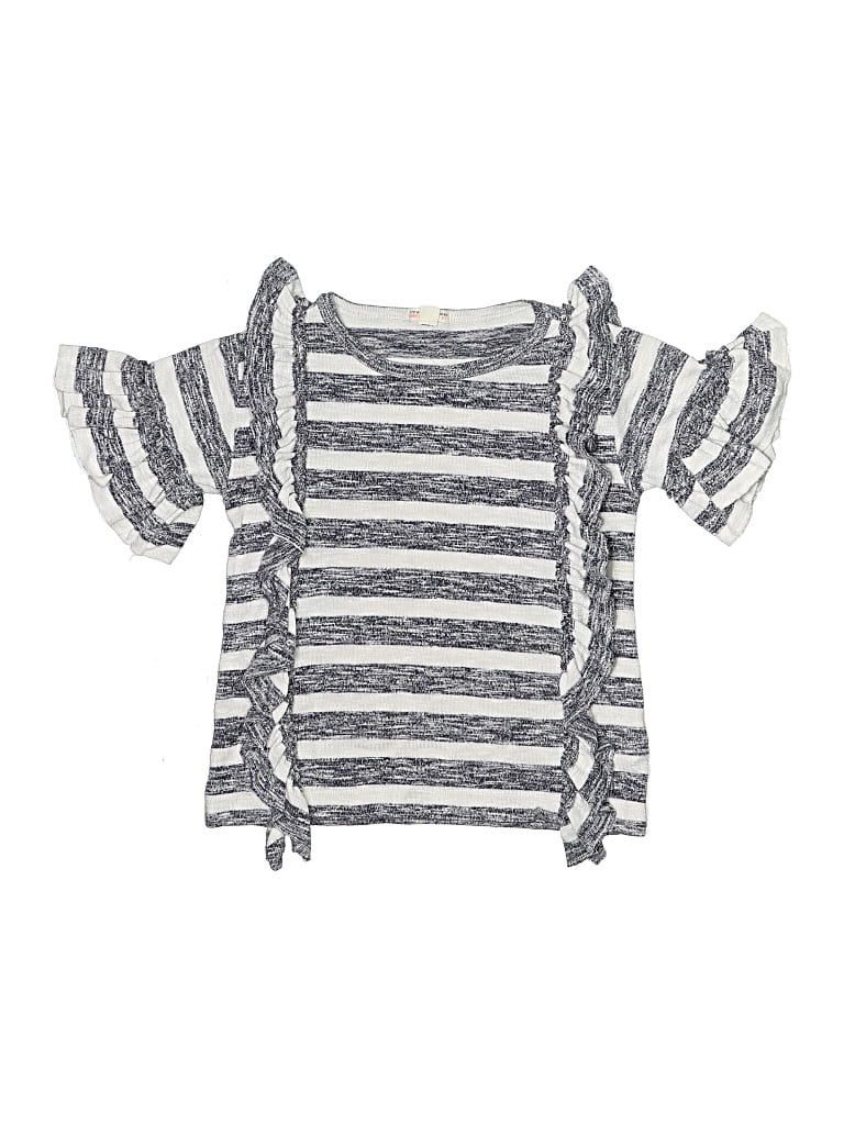 Pre-owned Crewcuts Kids' Short Sleeve Top Gray Cold Shoulder Neckline Tops