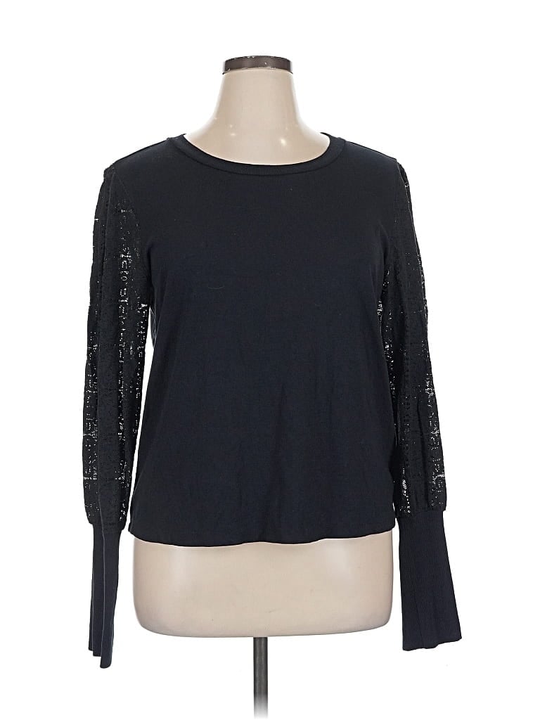 Pre-owned Evereve Long Sleeve Top Black Crew Neck Tops